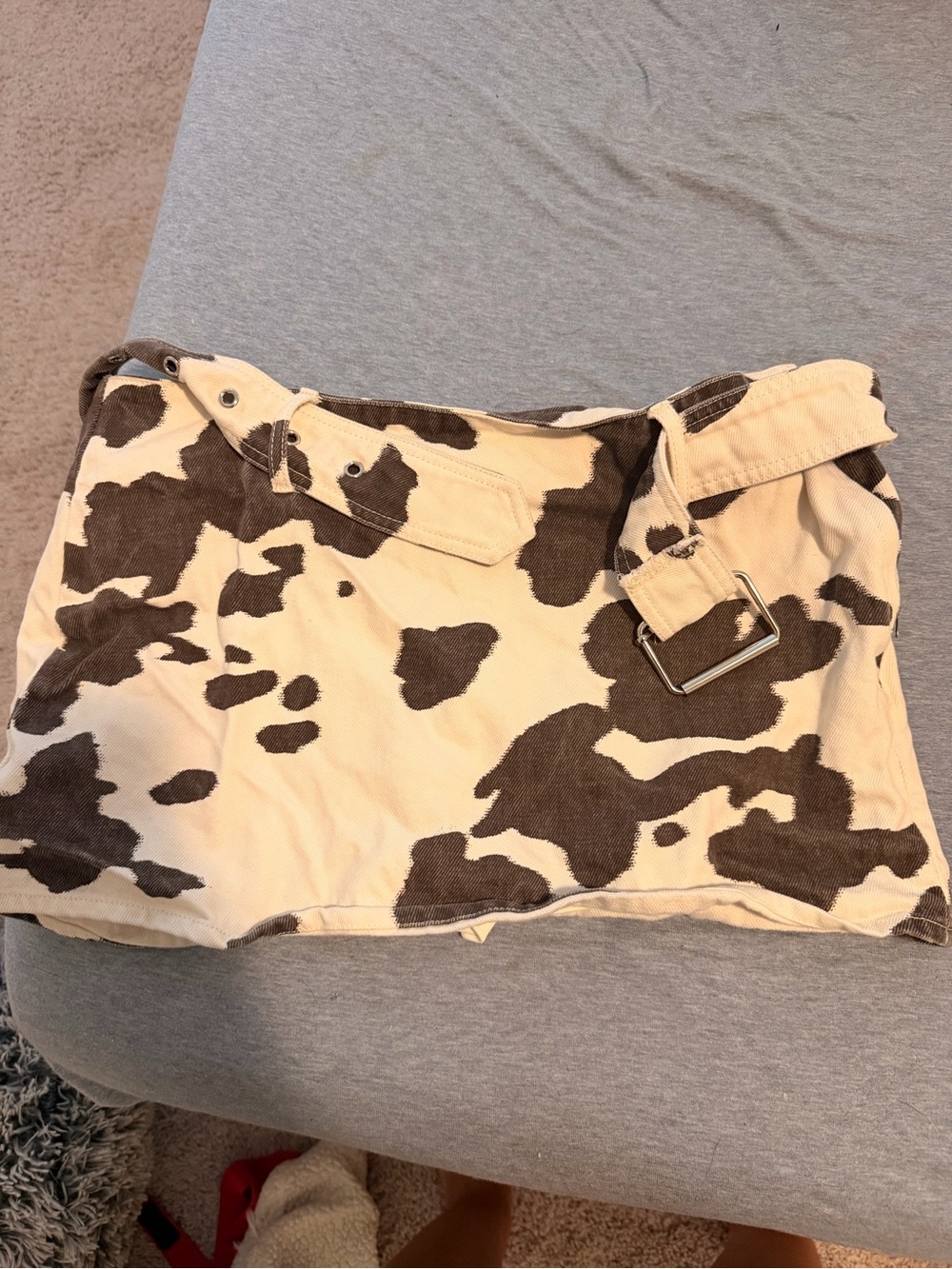 Windsor Cream and Brown Cow Print Mini Skort with Buckle Belt